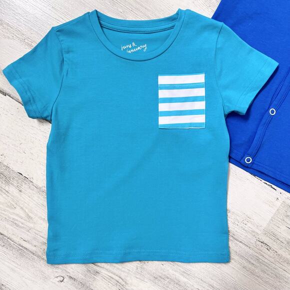 June & January Shirt Bundle Boys Girls Size 4T Blue Cardigan Tee Striped Pocket - Picture 4 of 6